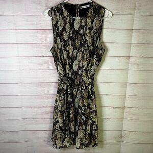 Abercrombie & Fitch Floral Pleated Brown Cream Sleeveless Belted Dress Size LT